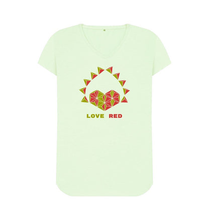 Pastel Green Love Red - Women's V-Neck T-shirt