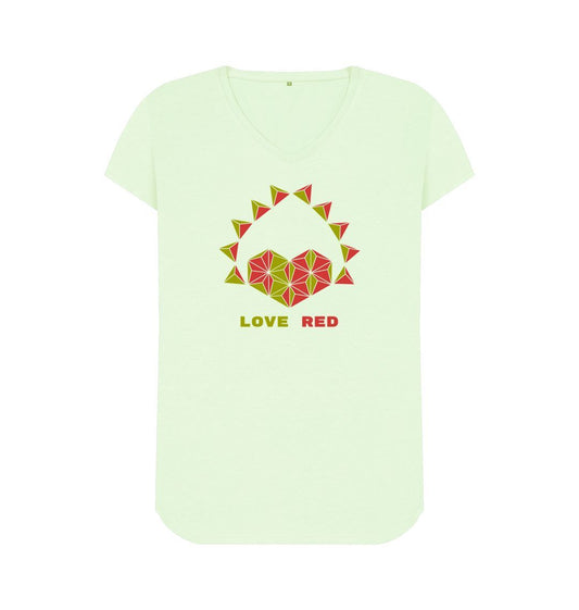 Pastel Green Love Red - Women's V-Neck T-shirt