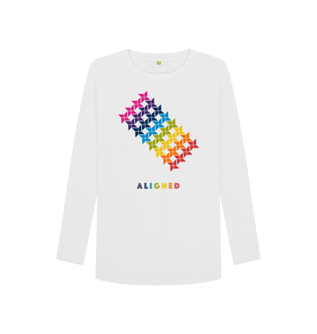 White Printed Long Sleeve T Shirt Front
