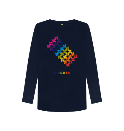 Navy Blue Printed Long Sleeve T Shirt Front