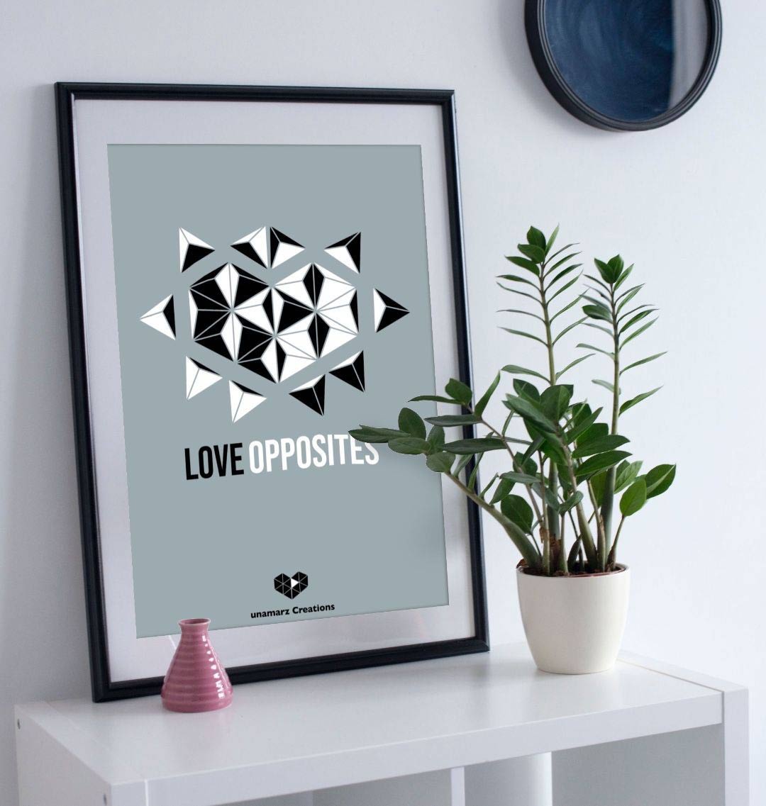 Grey Love Opposites Art Print - Large - A3