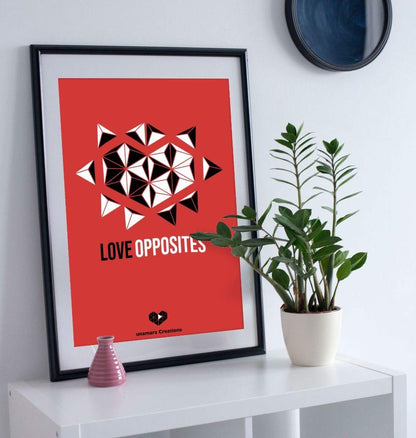 Red Love Opposites Unique Art Print A3