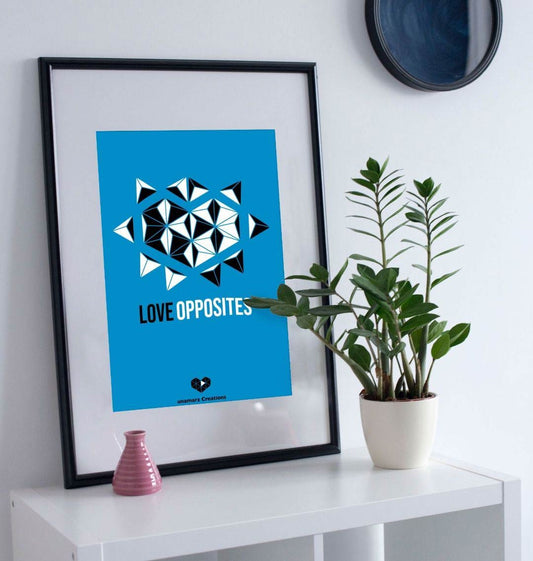 Light Blue Love Opposites Art Print - Medium - A4