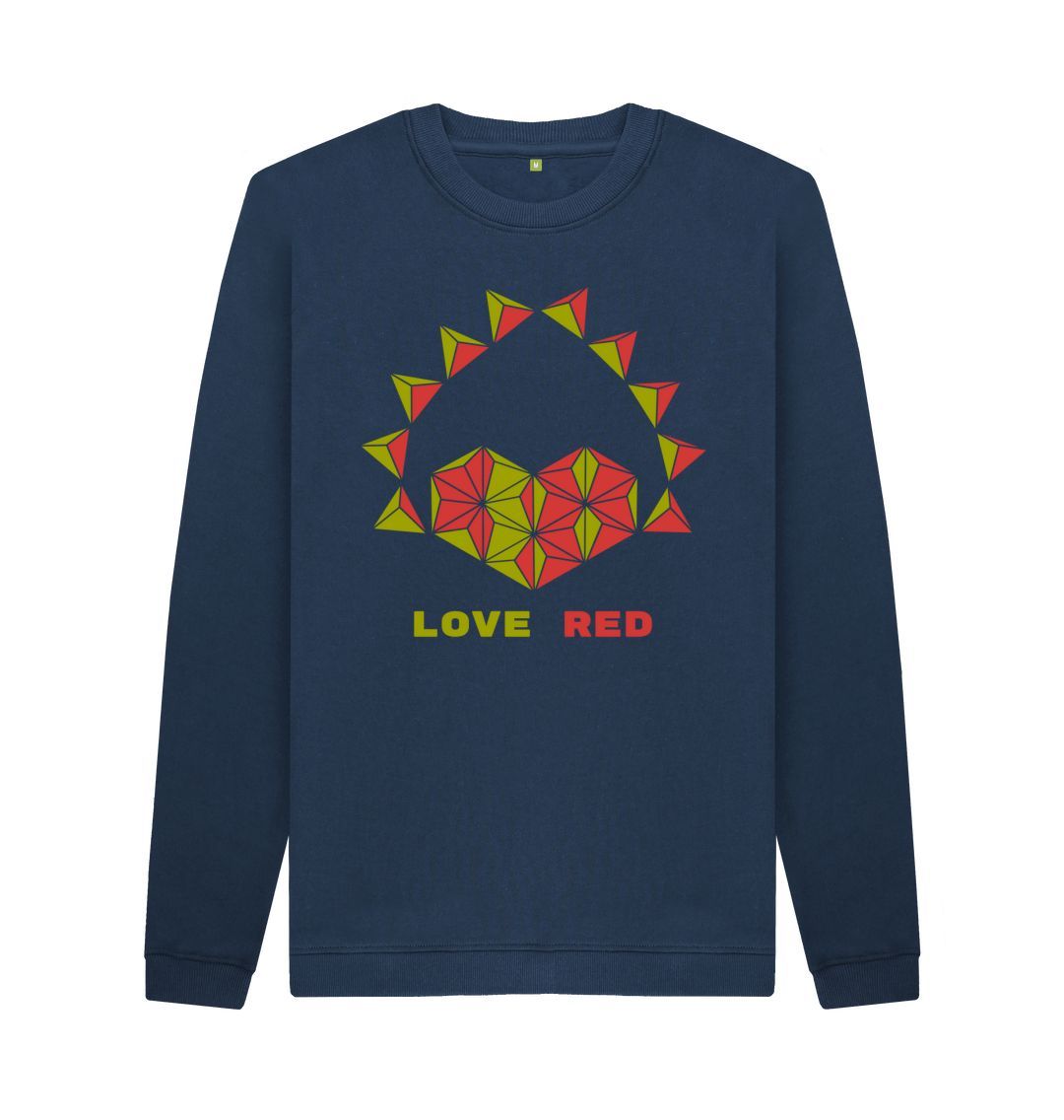 Navy Blue Love Red - Men's Crew Neck Sweater