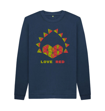 Navy Blue Love Red - Men's Crew Neck Sweater