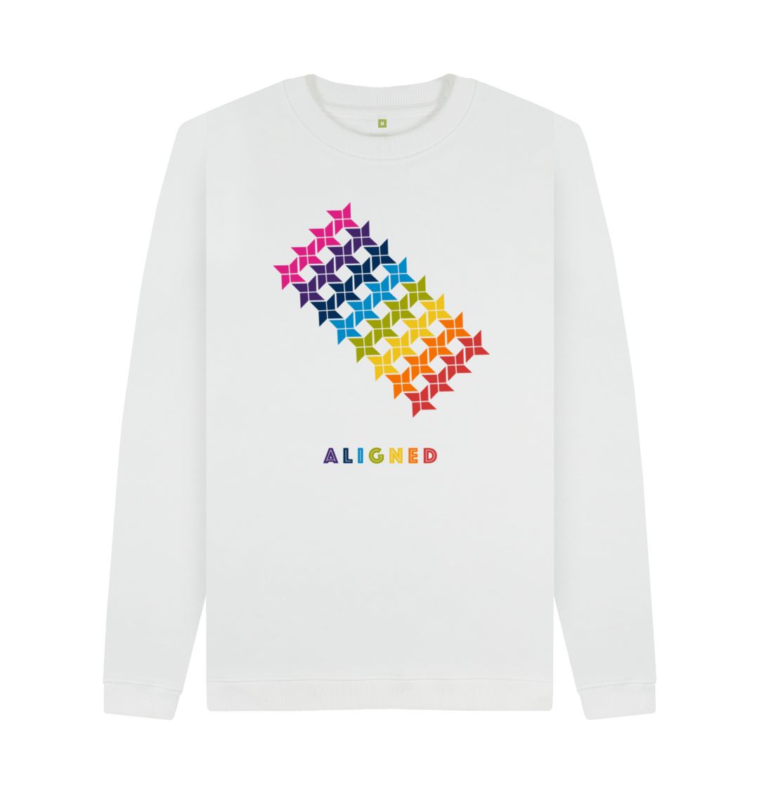White Aligned - Men's Crew Neck Sweater