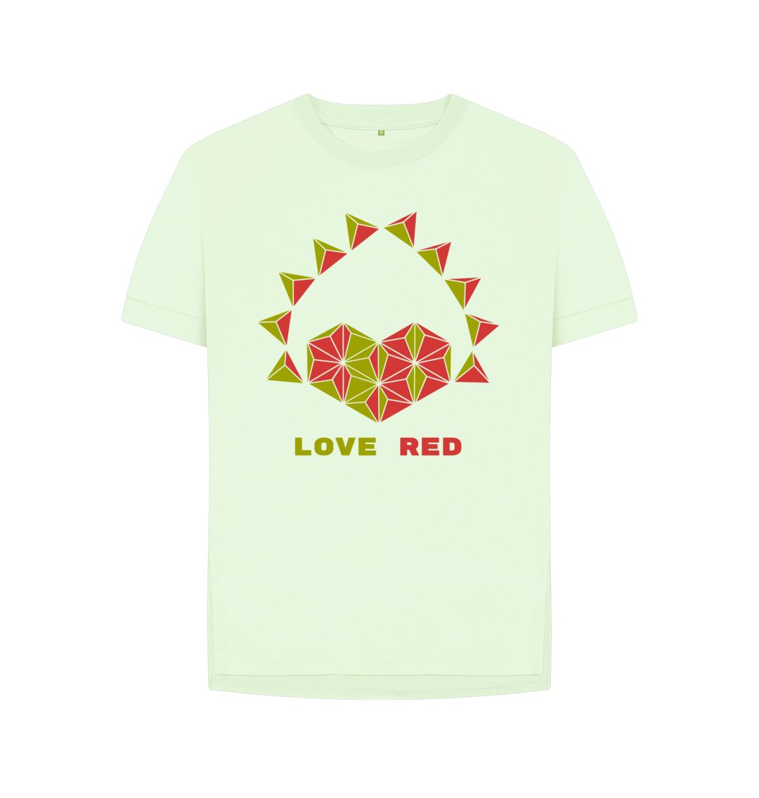 Pastel Green Love Red - Women's Relaxed Fit Tee