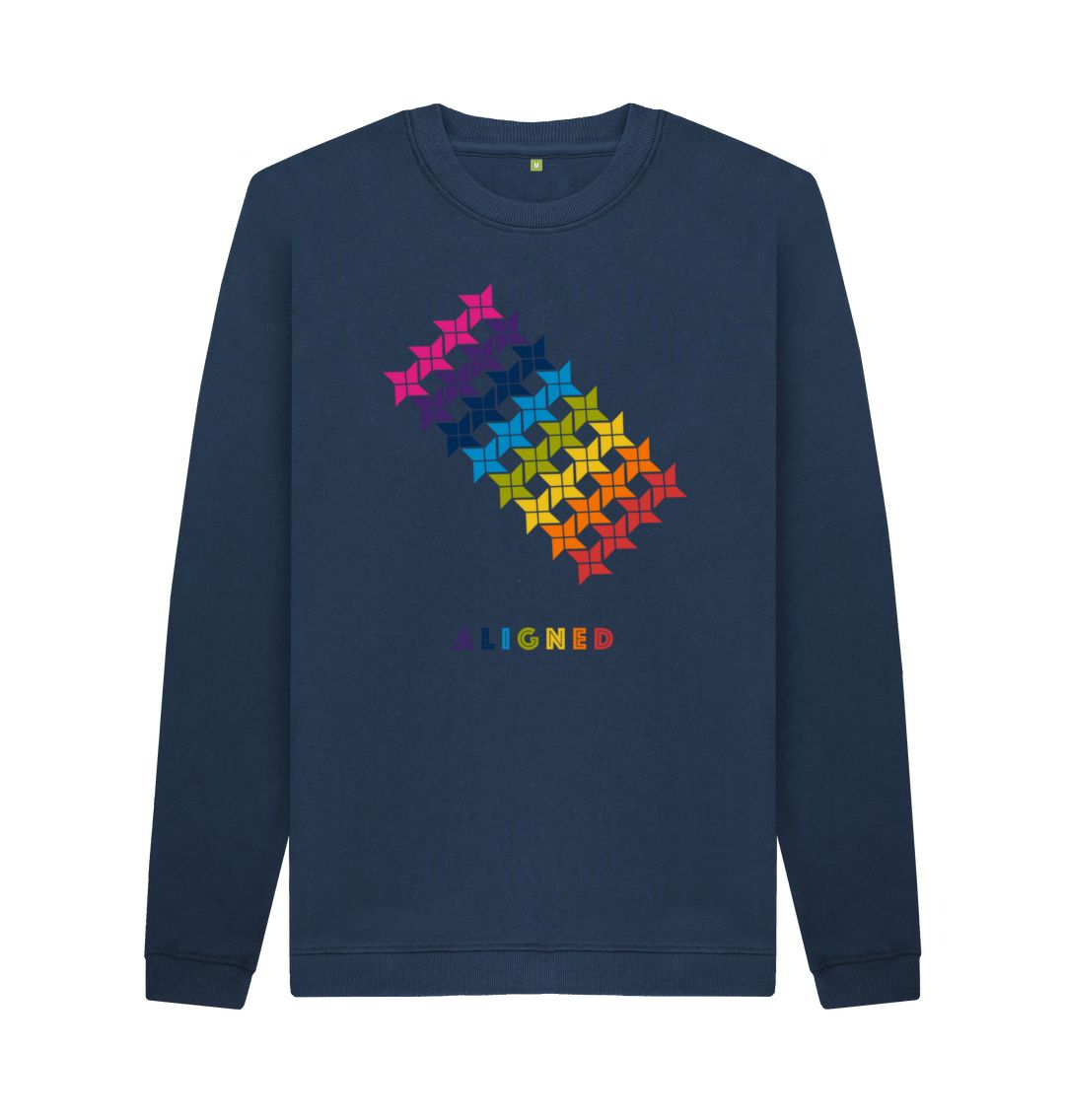 Navy Blue Aligned - Men's Crew Neck Sweater