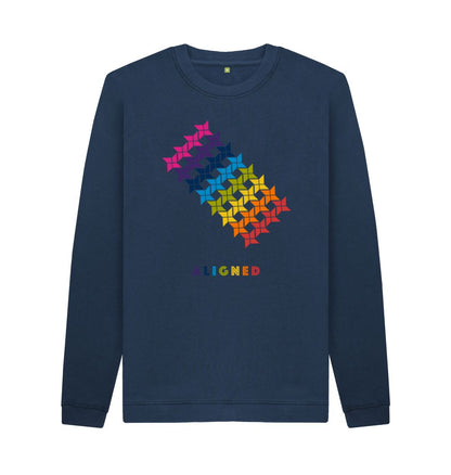Navy Blue Aligned - Men's Crew Neck Sweater