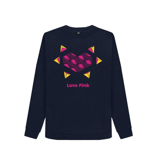 Navy Blue Love Pink - Women's Crewneck Sweater