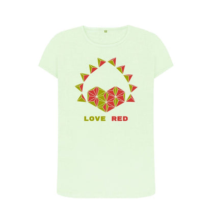 Pastel Green Love Red - Women's Crew Neck T-shirt